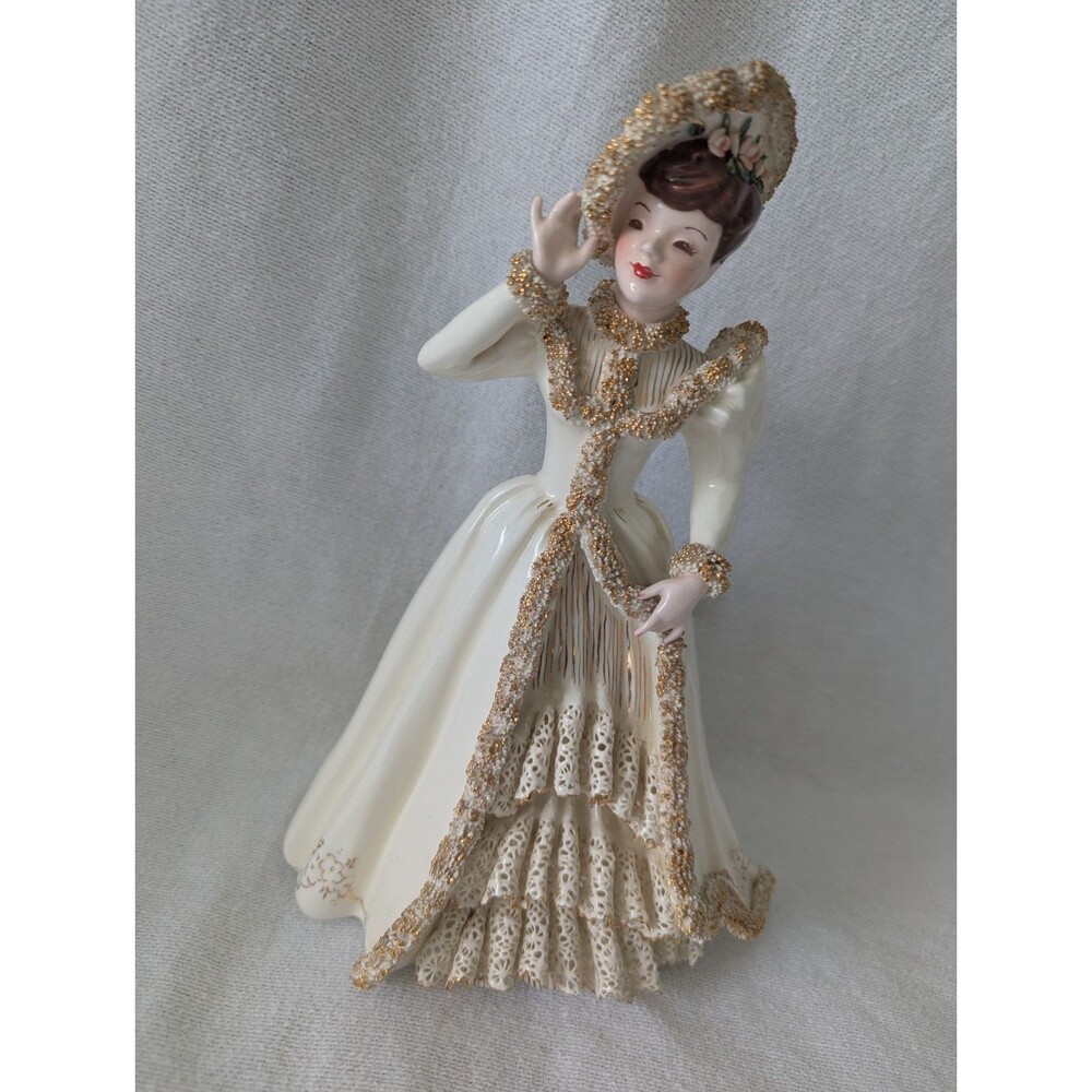 Vintage Florence Ceramics Clarissa Porcelain Figurine Lady White Gold Pink